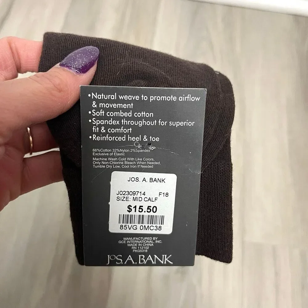 Jos. A. Bank Brown Combed Cotton Mid-Calf Dress Socks in Size 8-12‎  NWT